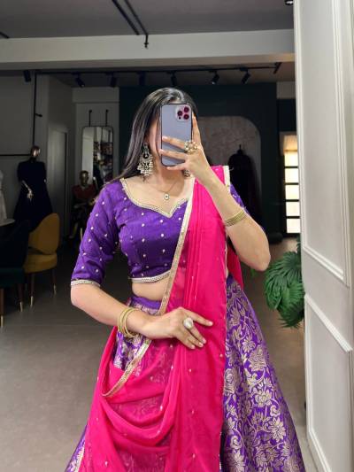 LNB 2032 PURPLE DESIGNER SILK LEHENGA CHOLI WHOLESALER IN INDIA